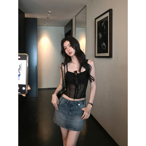 MULVAN 丹宁少女 低腰牛仔半身裙女夏季防走光辣妹a字包臀短裙