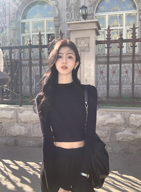 MULVAN 半高领针织衫女秋冬修身显瘦高腰内搭打底衫长袖上衣