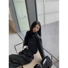 MULVAN黑色短款pu皮衣女秋冬外套美式高级感炸街机车夹克上衣