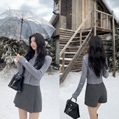 学院风毛呢半身裙裤 MULVAN 现货7.5折 女秋冬防走光设计感短裙