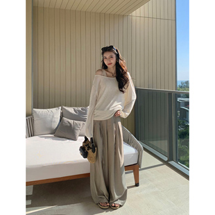 女宽松阔腿垂感直筒拖地长裤 竹节纹理高腰休闲裤 步履生风 MULVAN