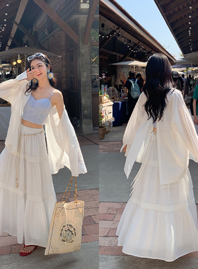 MULVAN 露背纸片人 白色轻薄长袖防晒衬衫女夏季后背镂空衫衣开衫