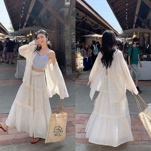 白色轻薄长袖衬衫女镂空衫衣开衫