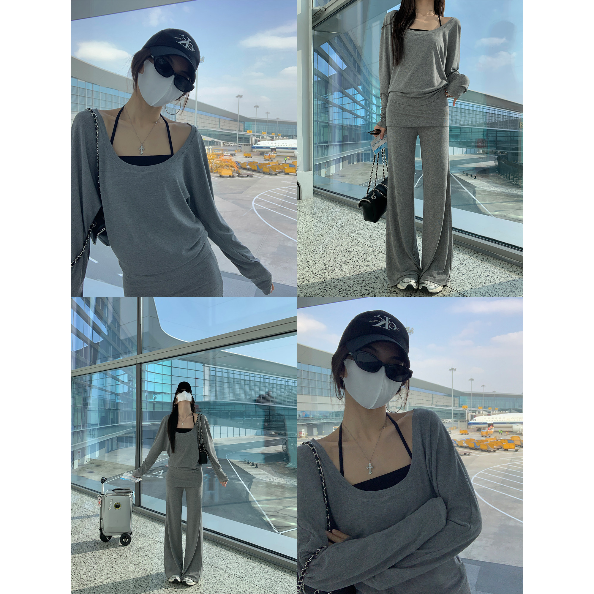 MULVAN 松弛假期 慵懒松弛感U领防晒罩衫女套装裙帘休闲裤三件套