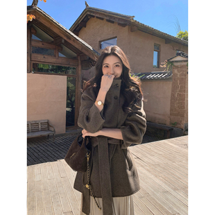 MULVAN 巴黎画册 羊毛立领双面呢外套女高级感气质短款毛呢大衣