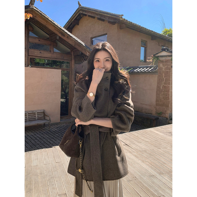 羊毛立领双面呢外套短款毛呢大衣