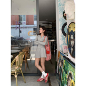 女身针织长袖 MULVAN 灰色连帽卫衣开衫 短款 拉链外套 现货5.5折