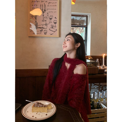 宽松蓬松V领毛衣氛围感上衣