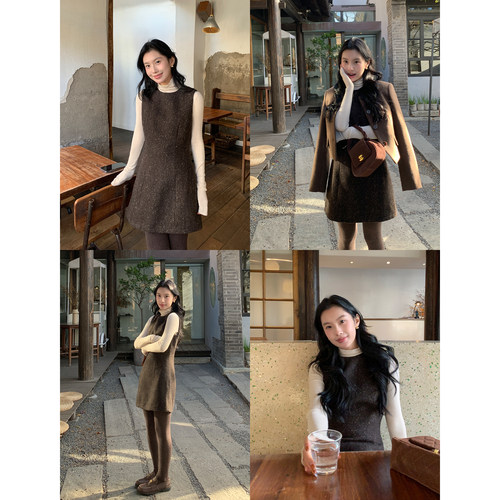 简约复古圆领背心连衣裙