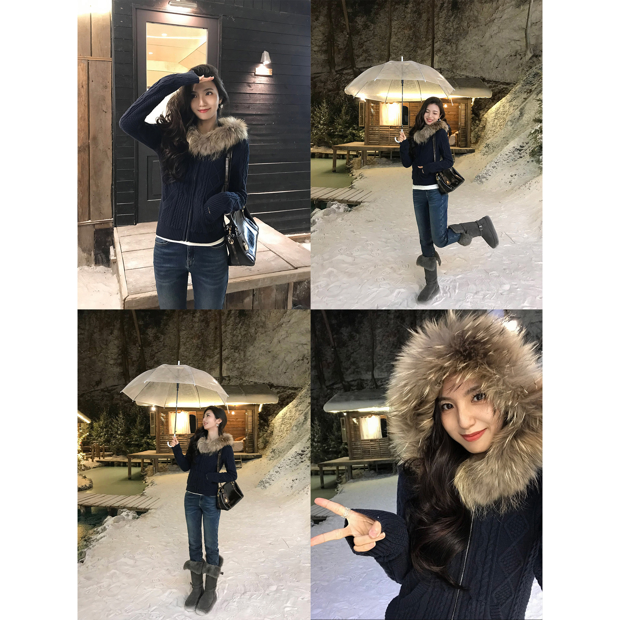 MULVAN 雪域沉香 貉子毛领连帽针织开衫女设计感绞花拉链毛衣外套,女装/女士精品,毛针织衫,淘宝优惠券,粉丝福利购,淘宝优惠卷