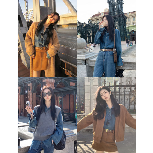 复古宽松叠穿牛仔衬衫