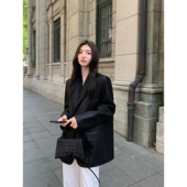 外套女新款 黑色复古pu皮衣西装 高级感宽松西服 现货7折 MULVAN