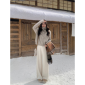 MULVAN 女休闲软糯通勤直筒长裤 优越比例 白色垂坠感高腰阔腿裤