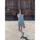 MULVAN法式 麻花a字短裙子 U领针织连衣裙女秋冬小个子收腰显瘦长袖