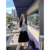 MULVAN 针织半身裙女百搭高腰显瘦a字裙子黑色百褶裙 现货7.5折