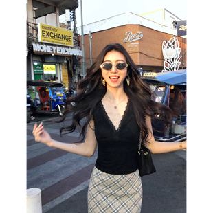 无袖 纯欲风V领蕾丝吊带背心女外穿性感短款 上衣 轻熟曼调 MULVAN