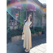 蕾丝拼接方领针织连衣裙女气质修身 MULVAN 氛围感优等生 打底长裙