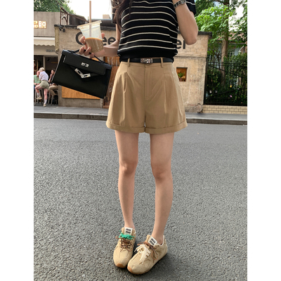 MULVAN 随搭clean fit 高腰翻边牛仔短裤女夏季天丝宽松基础热裤