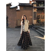 复古格子半身裙女松弛感小众高腰显瘦中长款 MULVAN 格纹步调 半裙