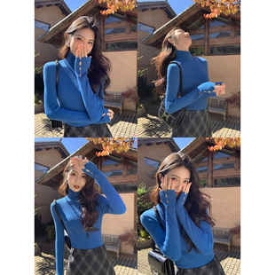 MULVAN 白日梦 细坑条高领套头针织衫女亲肤软糯长袖打底衫上衣