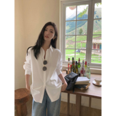 宽松休闲上衣基础款 MULVAN 女春秋新款 衬衫 纯棉衬衣 白色长袖