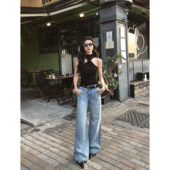 宽松休闲阔腿洗水蓝色裤 MULVAN 女夏季 气质直筒牛仔裤 子 舒适入夏