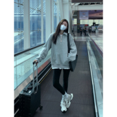 MULVAN 现货7折 加绒半拉链套头卫衣女宽松休闲翻领polo领上衣