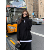 MULVAN 现货7折 加绒半拉链套头卫衣女宽松休闲翻领polo领上衣