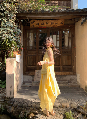 MULVAN Uo好美裙裙 挂脖连衣裙女夏季海边度假风超好看层叠公主裙