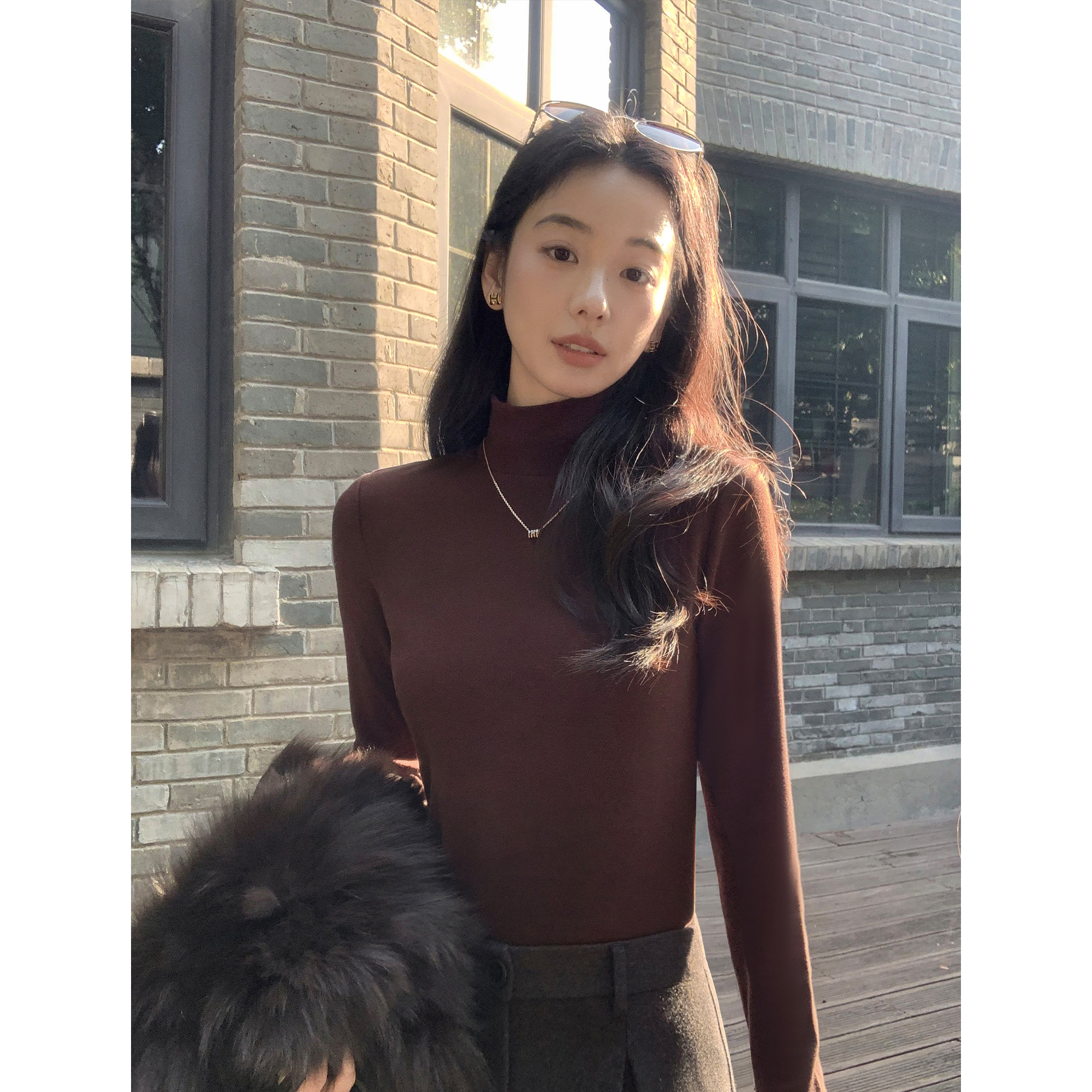 高领德绒打底衫修身显瘦长袖内搭