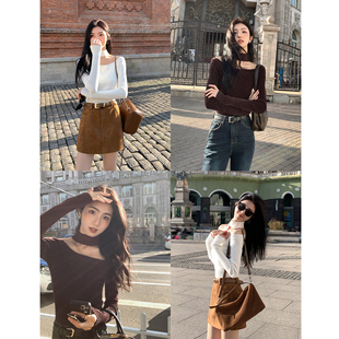 设计感修身 MULVAN 女秋冬新款 港风挂脖针织衫 露肩上衣 现货7折