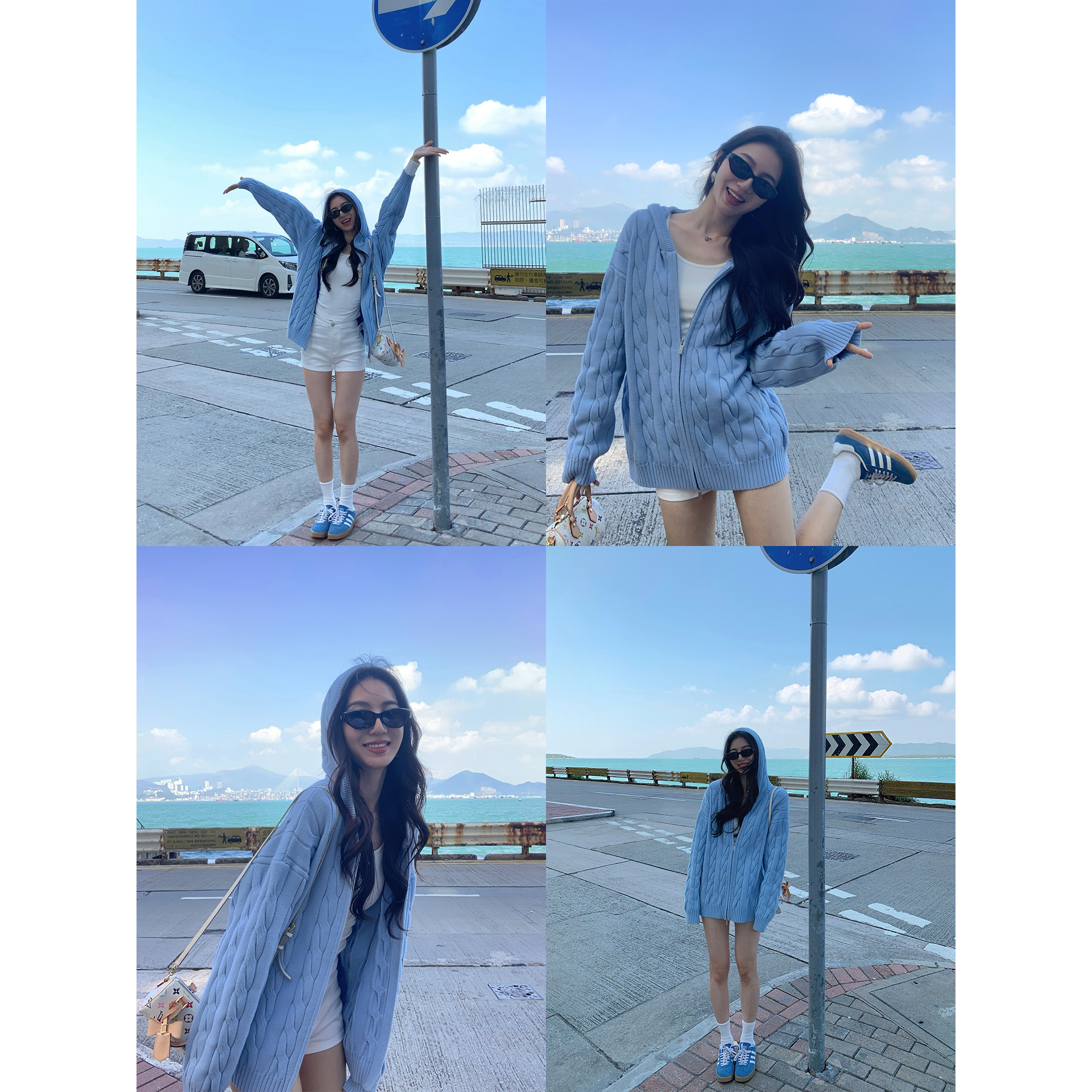 MULVAN 松弛搭档 慵懒风麻花连帽针织开衫女宽松休闲拉链毛衣外套