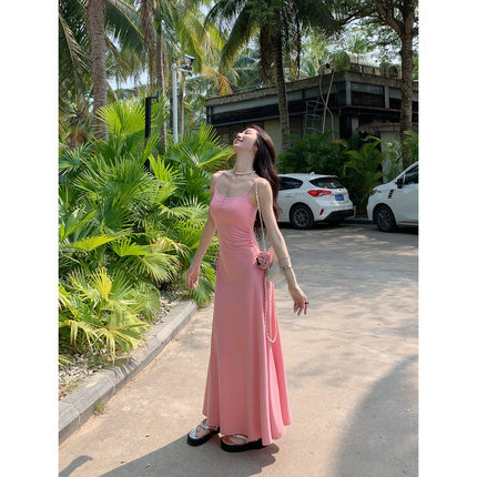 MULVAN 针织吊带裙女修身新款气质连衣裙子收腰显瘦度假长裙