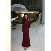 舒适节奏 MULVAN 现货8折 高腰垂感针织半身裙女气质中长裙