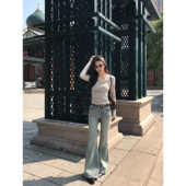 现货7折 腿精秘籍 复古高腰微喇牛仔裤 MULVAN 女显瘦马蹄裤