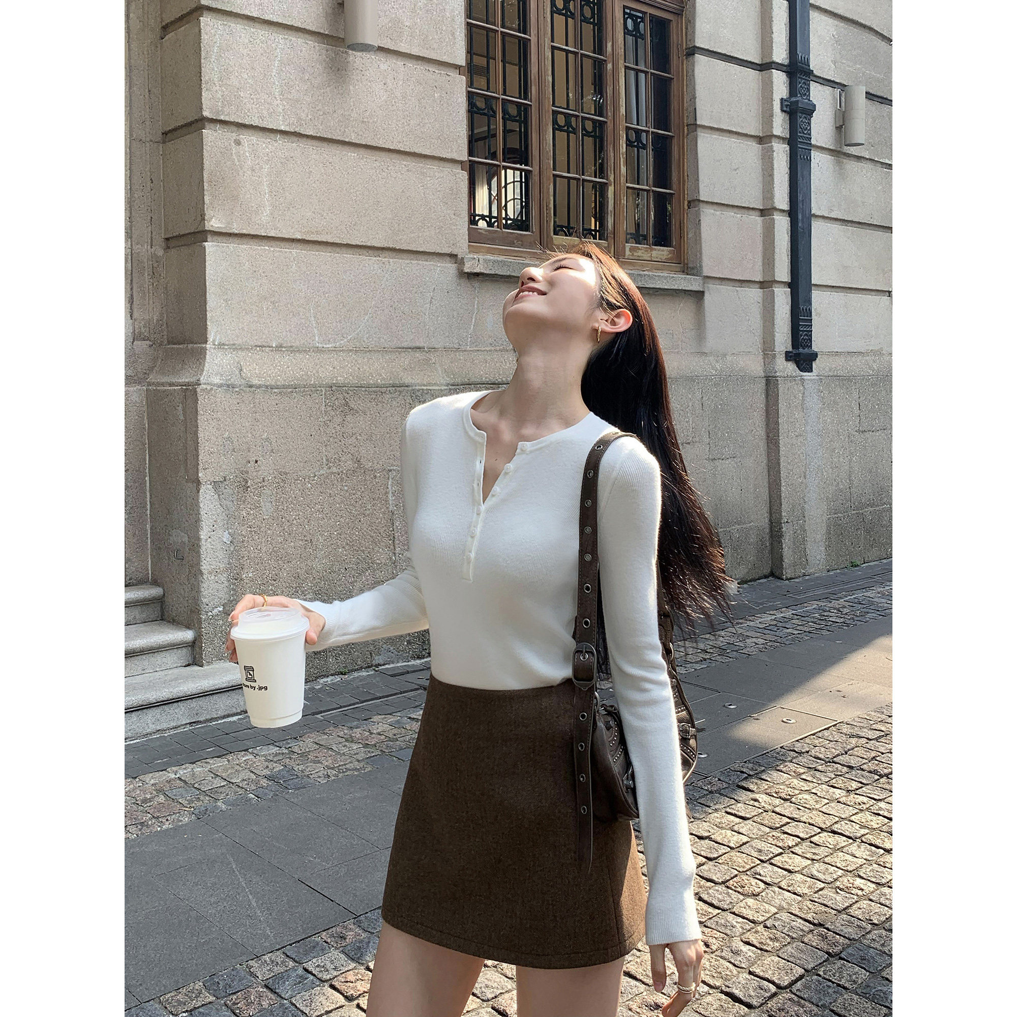 MULVAN棕色复古短款小香风毛呢外套女套装羊毛人字纹呢子半身裙,女装/女士精品,短外套,淘宝优惠券,粉丝福利购,淘宝优惠卷