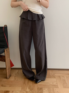 洋气韩范女裤秋款MOGE-小花边设计感调性屁帘裤百搭天丝休闲裤