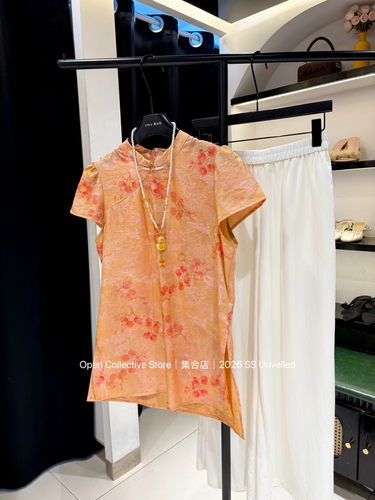新中式上衣夏季新款女open集合店】温婉提花短袖小衫盘扣