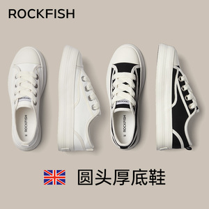 Rockfish板鞋女款防泼水帆布2025春季新款休闲百搭增高厚底鞋