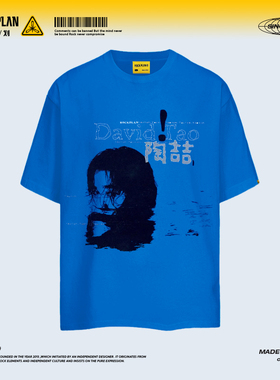 摇滚计划歌手陶喆DavidTao专辑封面印花短袖蓝色学生百搭T恤潮男