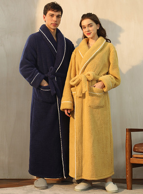 秋冬季长款双面加绒睡袍男士加肥大码舒棉绒情侣浴袍女冬加厚睡衣