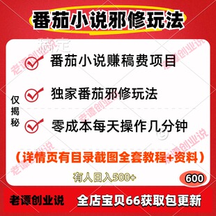番茄小说邪修玩法赚稿费副业项目零成本操作简单视频教程陪跑教学