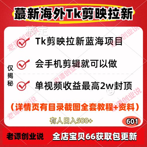 新海外app剪映tk醒图即梦Kling拉新蓝海副业项目视频实操教程资料
