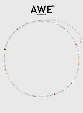 AWE彩虹豆纯银项链s925纯银高级感轻奢小众夏天锁骨链配饰女