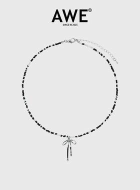AWE彩色蝴蝶结串珠项链深情眼王可王橹杰同款多巴胺穿搭锁骨链女