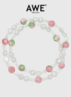AWE巴洛克珍珠彩色串珠寿山石手链马萱王橹杰同款双层叠戴手串女