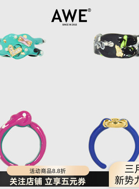 AWE多色珐琅滴釉搪瓷开口戒指女周也汪苏泷同款撞色彩绘手绘对戒