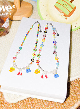 AWE创意吊坠彩色琉璃串珠项链汪苏泷郝熠然同款多巴胺穿搭锁骨链