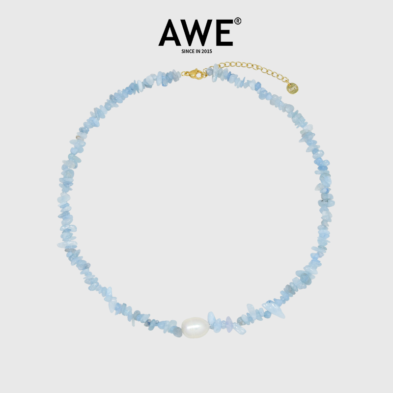 AWE蔡翊昇同款海蓝宝碎石项链女