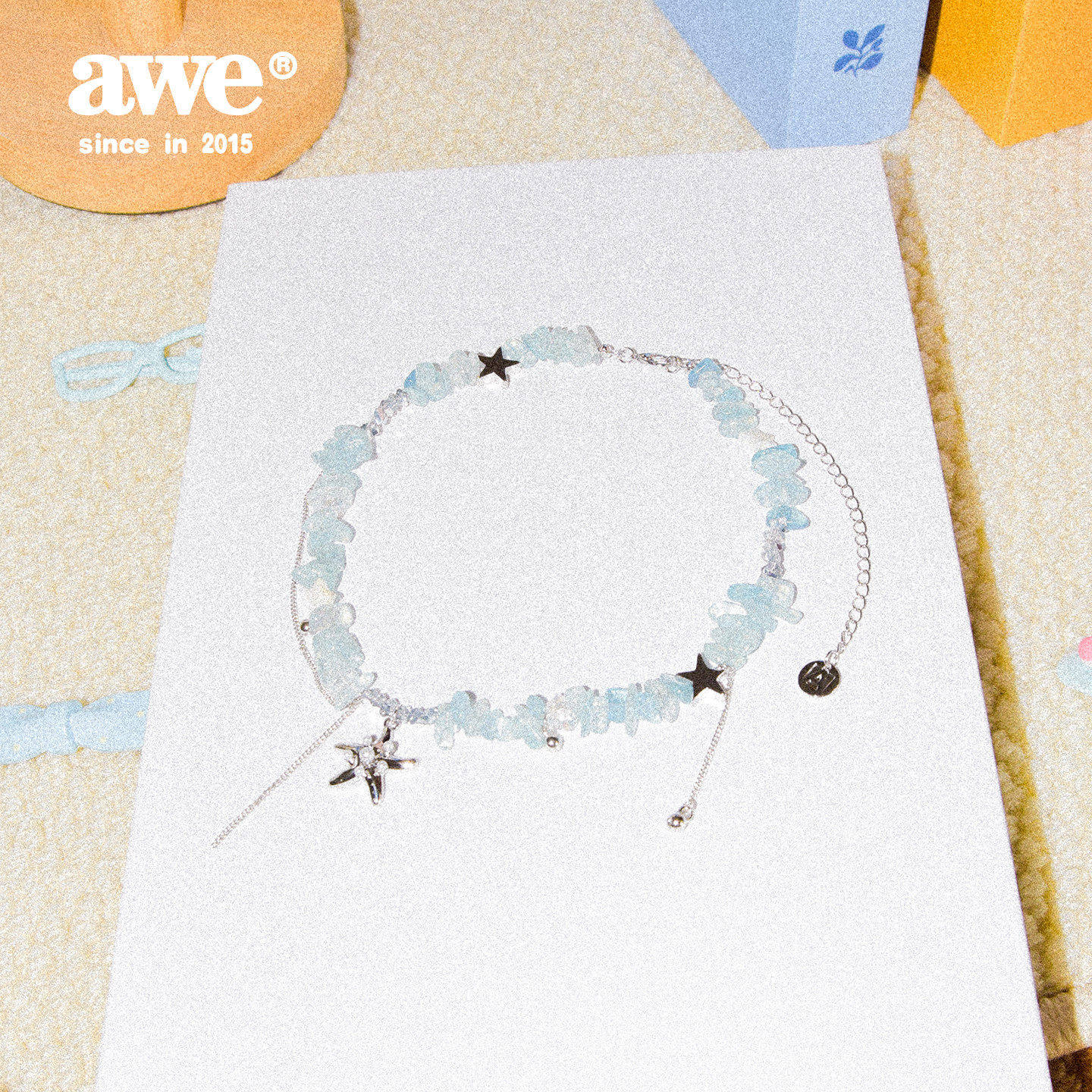 AWE珍珠点缀海星碎石流苏项链余宇涵马嘉祺同款海岛穿搭锁骨链女